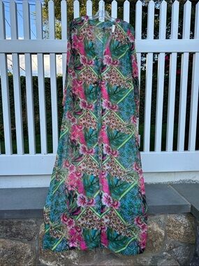 Phax Tropical Floral Maxi tie Coverup - Pink & Green